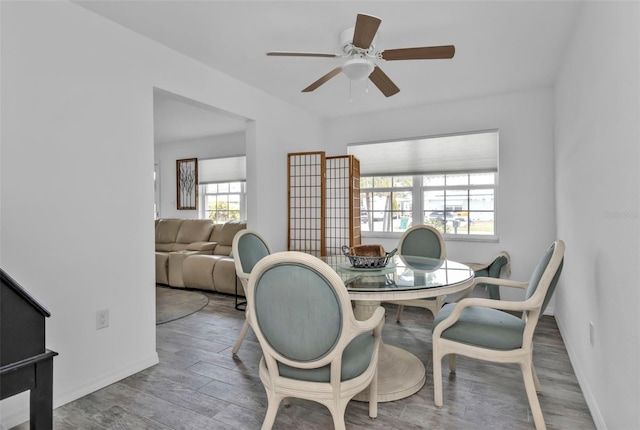 dining area with ceiling fan