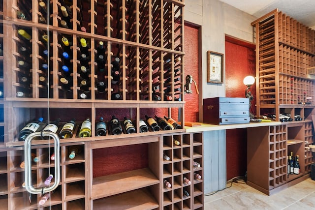 wine cellar featuring wood walls