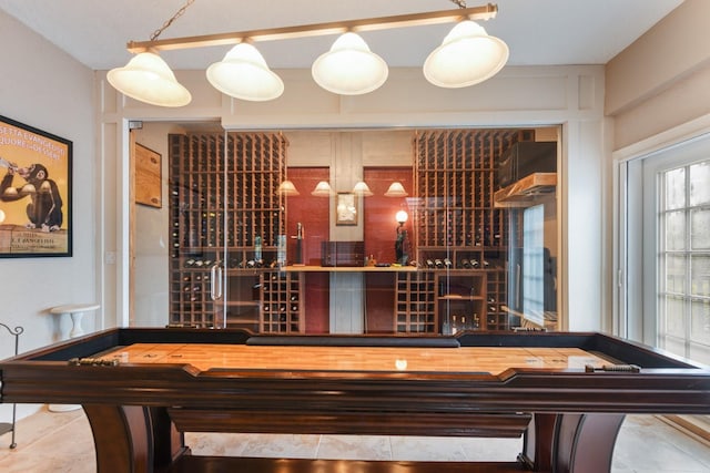 wine area with tile patterned floors