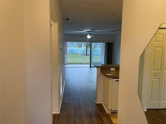 corridor with dark hardwood / wood-style flooring