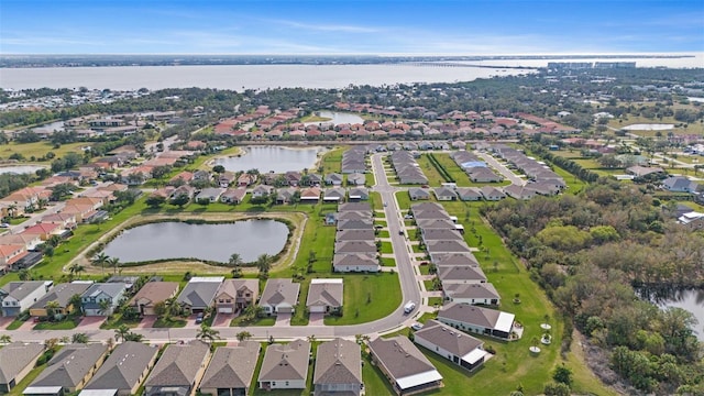 aerial view with a water view