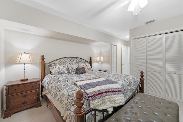 bedroom featuring carpet floors and ceiling fan