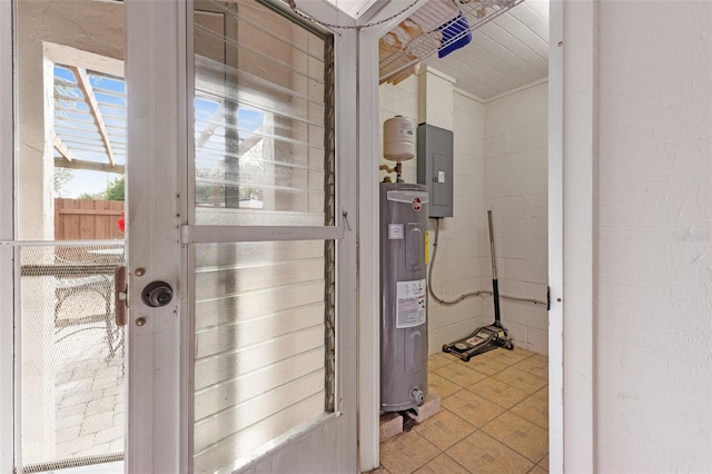 utility room with electric panel and water heater