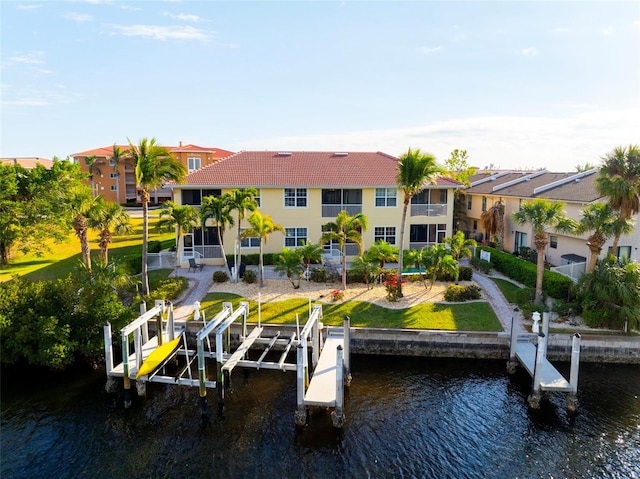 view of dock with a water view