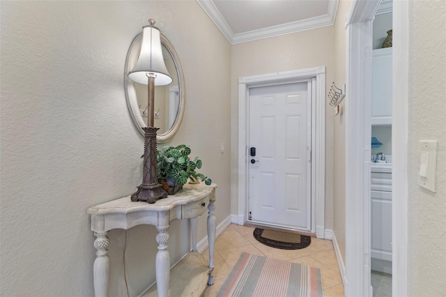 tiled foyer with crown molding