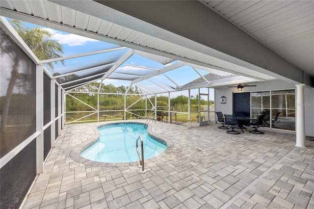 view of pool featuring a patio area and a lanai