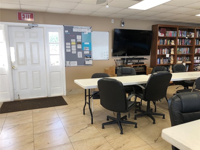 home office with a drop ceiling