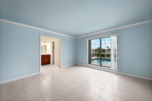 tiled empty room with ornamental molding