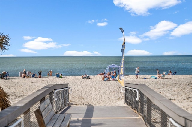 view of water feature with a view of the beach