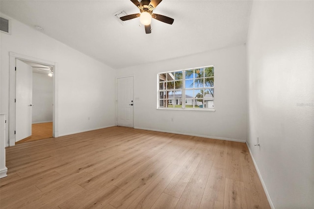 unfurnished room with light hardwood / wood-style floors and ceiling fan