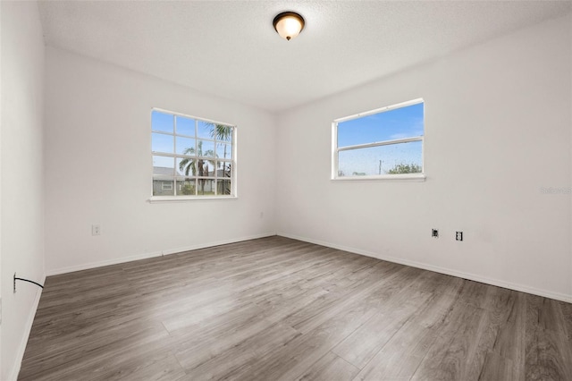 spare room featuring wood-type flooring and a textured ceiling