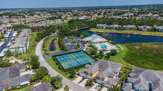 aerial view with a water view