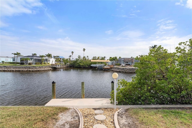 dock area with a water view