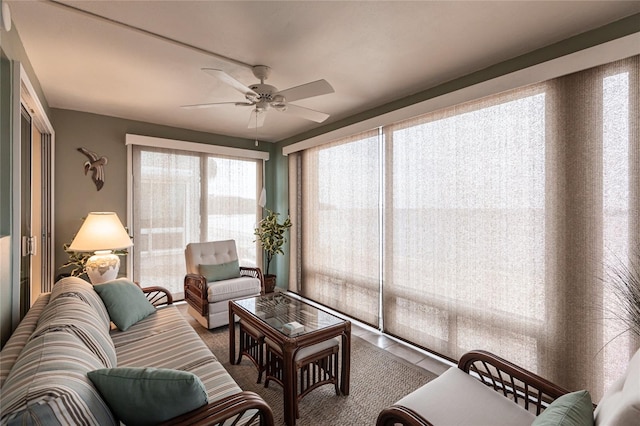 living room with ceiling fan