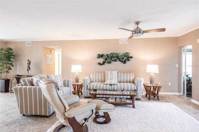 1 Colony Point Dr Unit A19, Punta Gorda, FL 33950 - living room with ceiling fan, visible vents, and baseboards