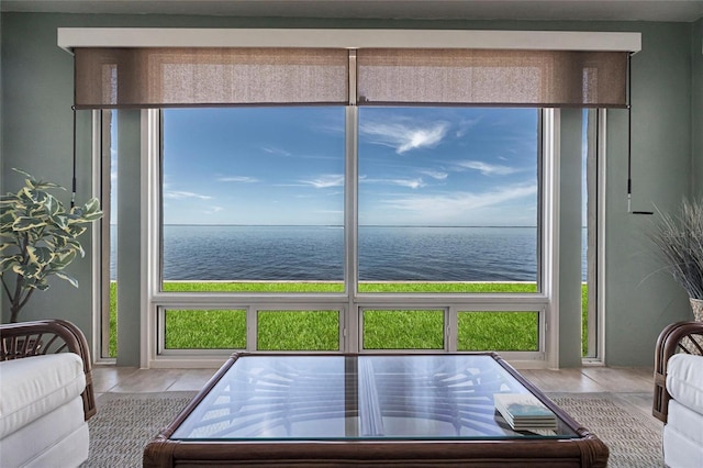 1 Colony Point Dr Unit A19, Punta Gorda, FL 33950 - unfurnished living room with a water view and tile patterned floors
