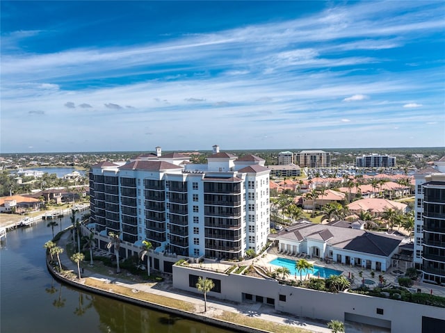 aerial view with a water view