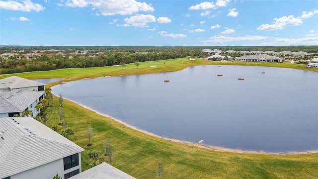 aerial view with a water view