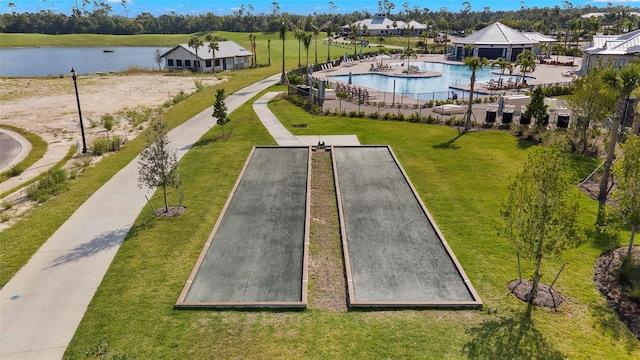 aerial view with a water view