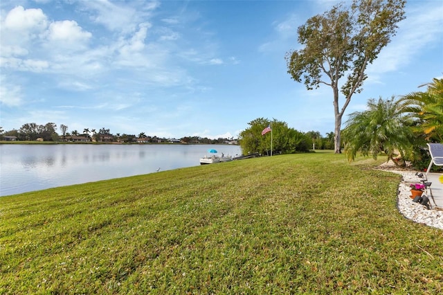 view of yard with a water view