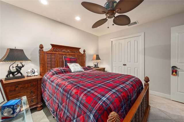 bedroom with a closet and ceiling fan