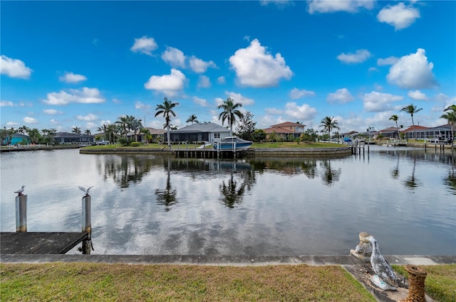 water view featuring a dock