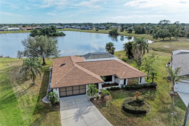 bird's eye view featuring a water view