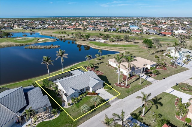 aerial view with a water view