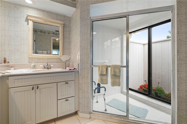 bathroom featuring vanity and tile patterned floors