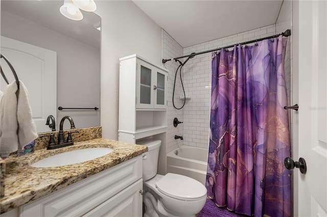 full bathroom featuring vanity, toilet, and shower / bath combo with shower curtain