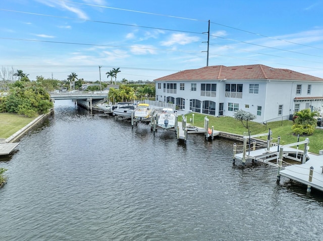 view of dock with a water view