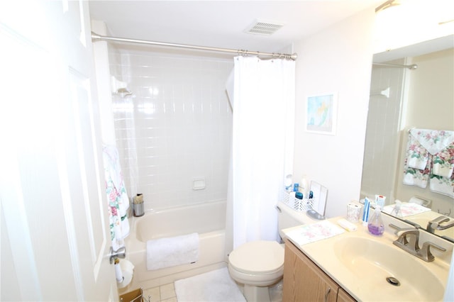 full bathroom with vanity, tile patterned flooring, toilet, and shower / bath combo