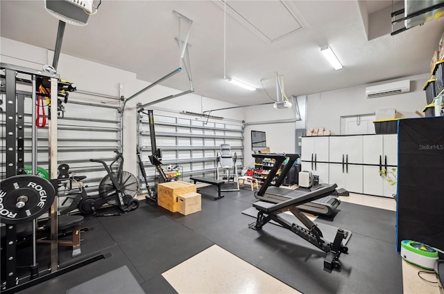 workout room featuring a wall mounted air conditioner