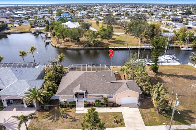 aerial view with a water view