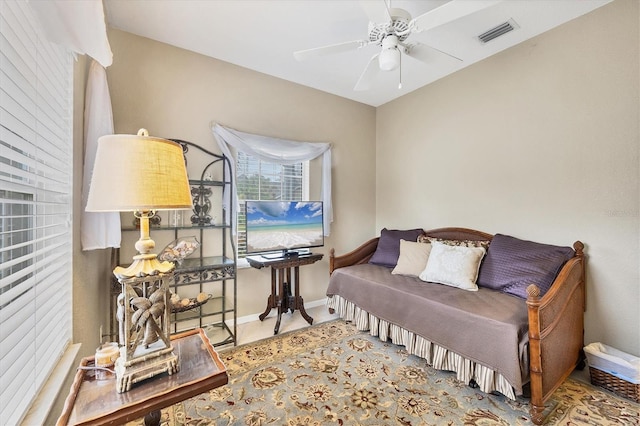 bedroom featuring ceiling fan