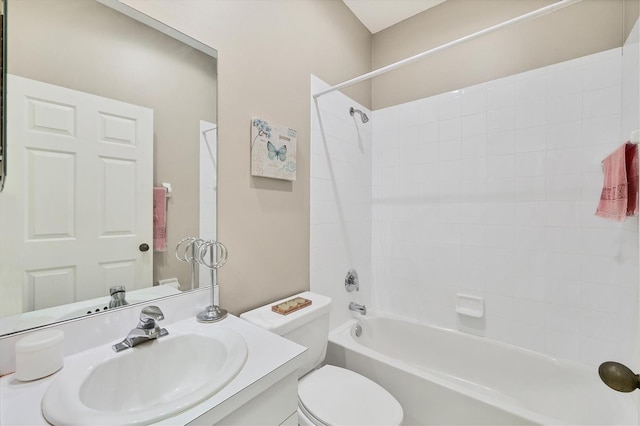 full bathroom featuring shower / tub combination, vanity, and toilet