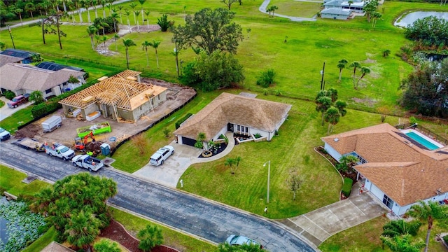 aerial view with a water view