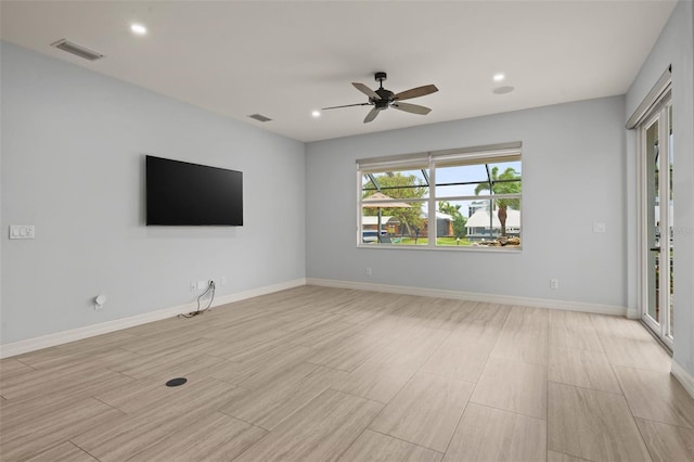 unfurnished living room with light hardwood / wood-style floors and ceiling fan