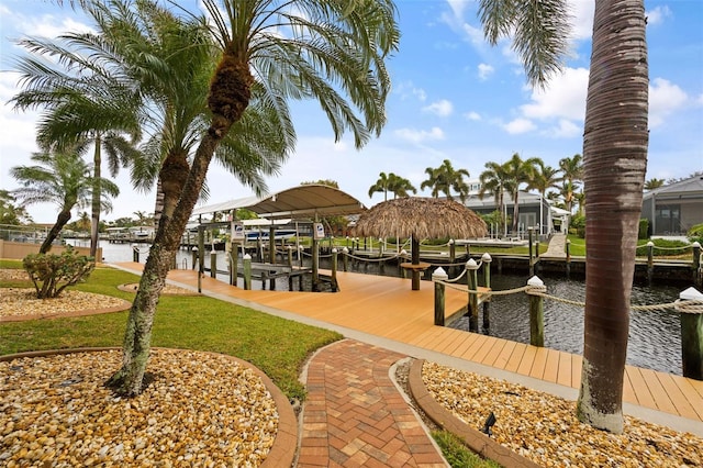 dock area featuring a water view