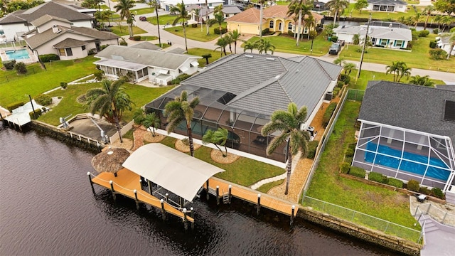 aerial view featuring a water view