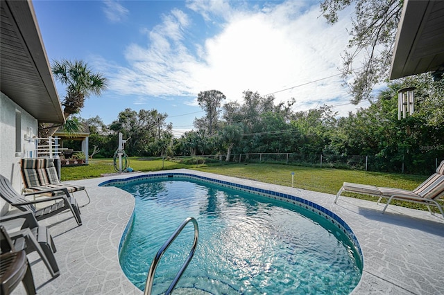 view of swimming pool with a gazebo, a patio, and a lawn