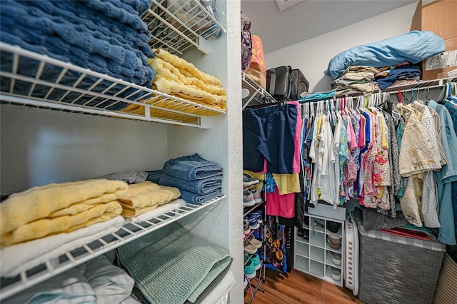 walk in closet featuring hardwood / wood-style flooring