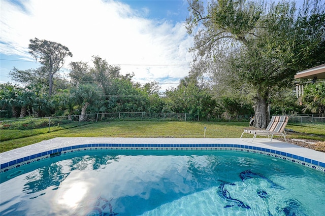 view of swimming pool with a lawn