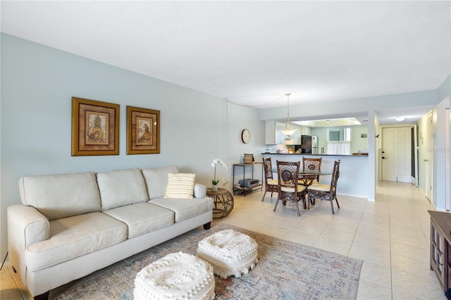 living room featuring light tile patterned floors