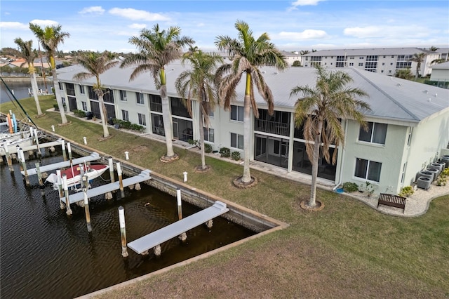 exterior space with a water view