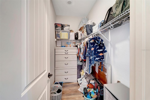 spacious closet with light hardwood / wood-style flooring