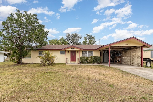 single story home with a carport and a front yard