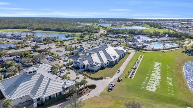 aerial view featuring a water view