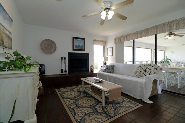 living room featuring ceiling fan