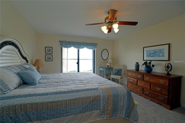 bedroom with carpet floors and ceiling fan